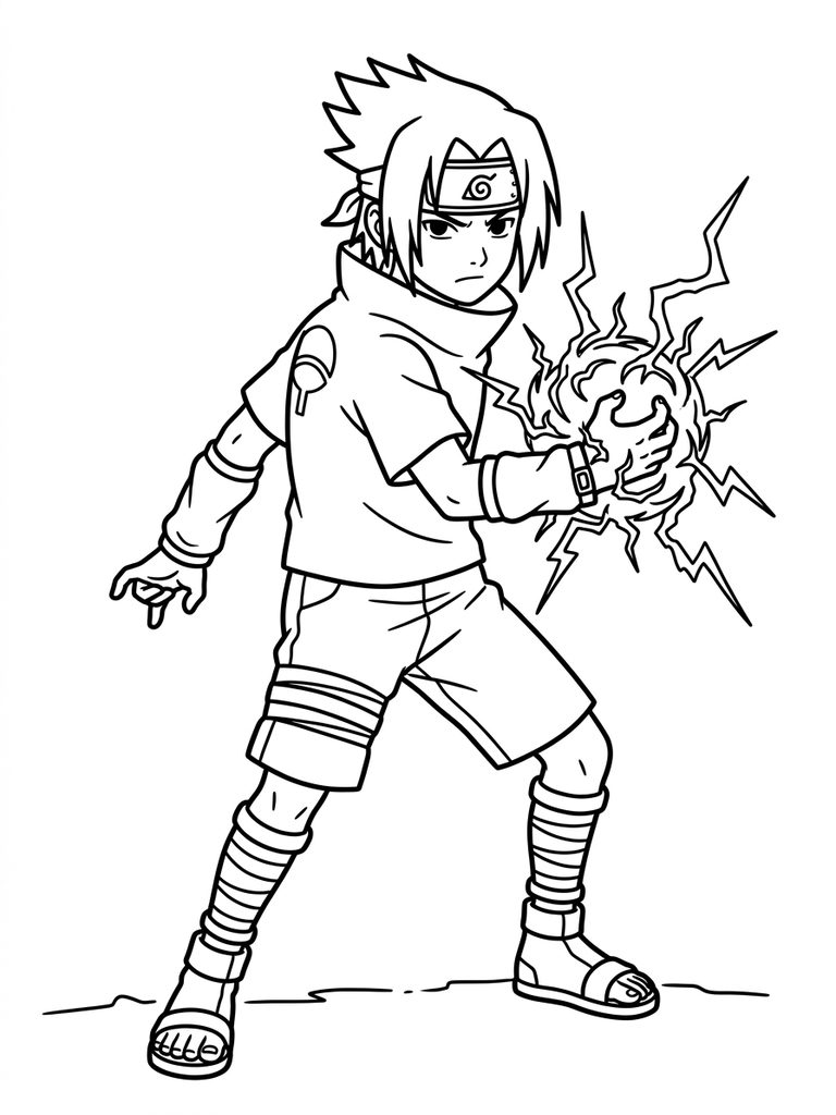 Sasuke Uchiha Chidori / Serious Pose Coloring Page