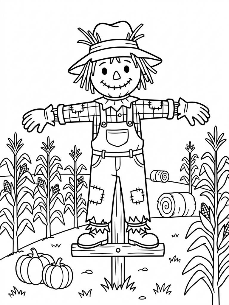 Scarecrow In Harvest Field Coloring Page