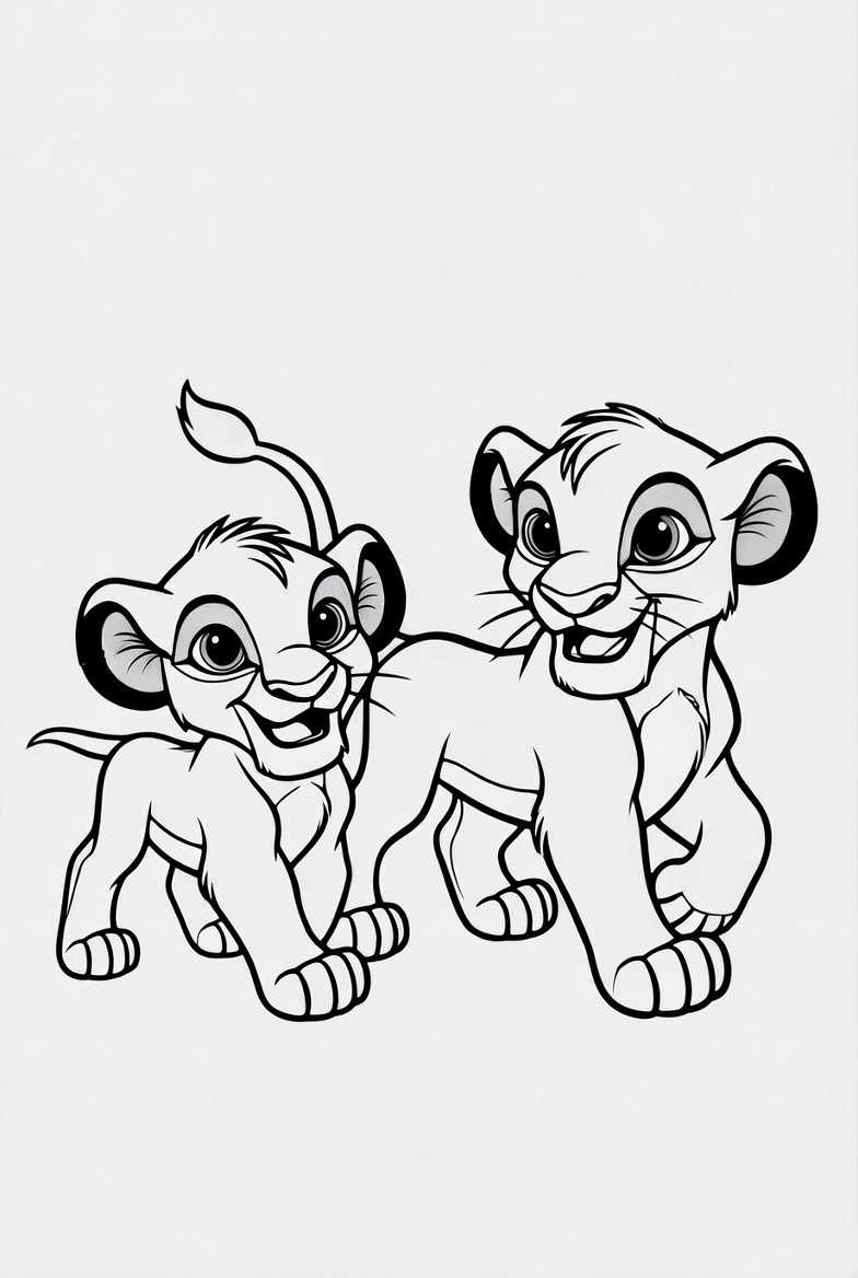 Simba and Nala Together Coloring Page line art