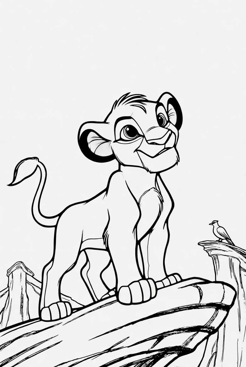 Simba Cub on Pride Rock Coloring Page line art