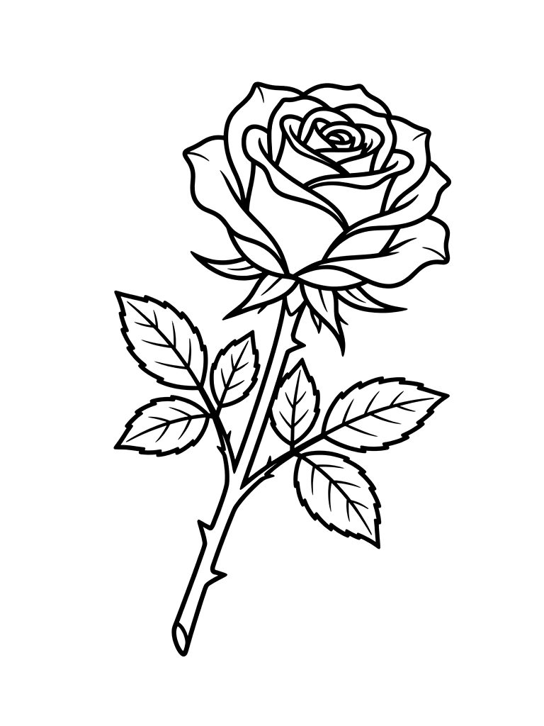 Single Long-Stem Rose Coloring Page