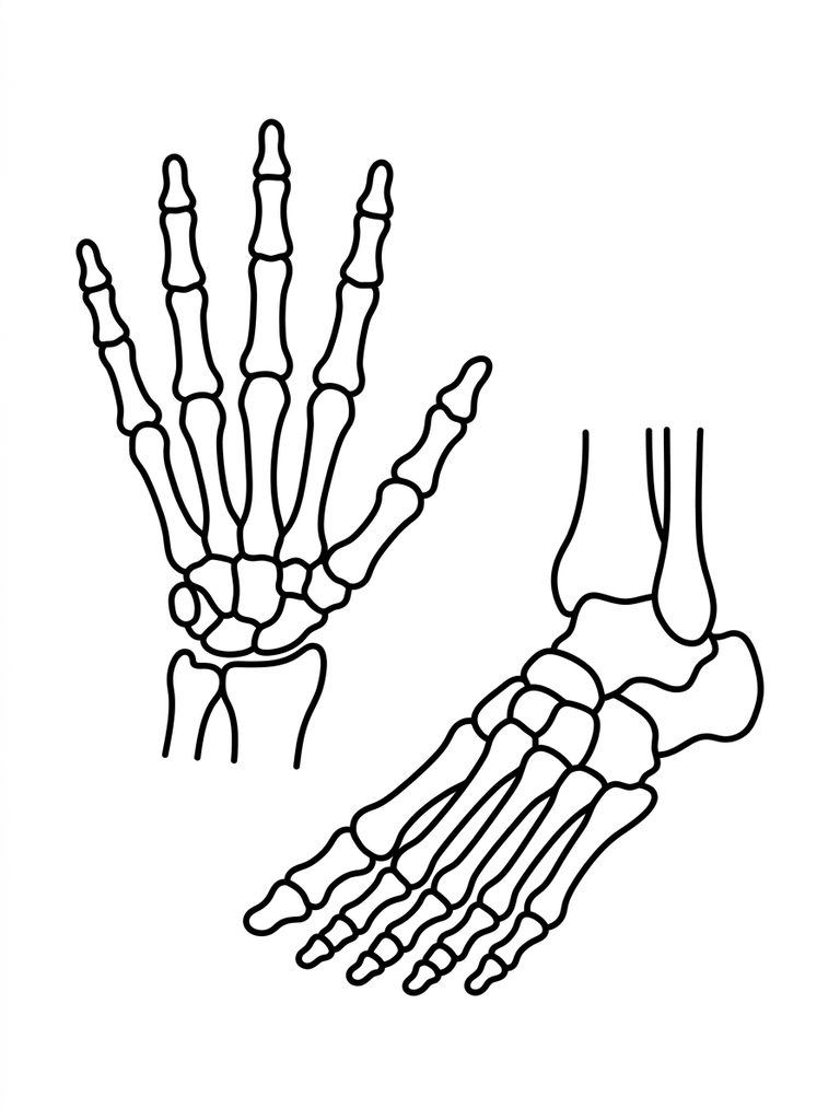 Skeleton Hand And Foot Bones Coloring Page