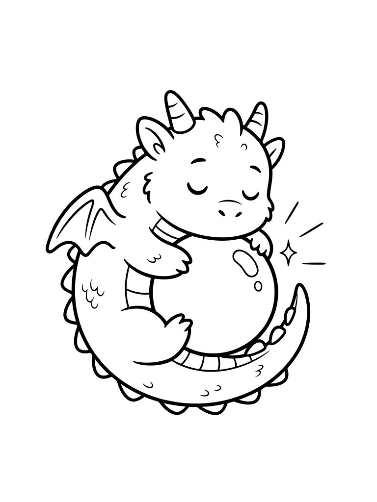 Sleeping Dragon Curled Around A Giant Glowing Pearl In A Cave Coloring Page