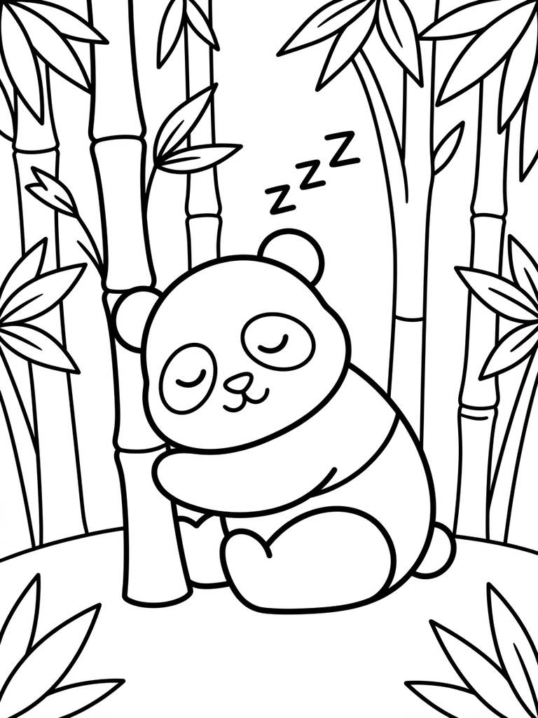 Sleeping Panda In Bamboo Grove Coloring Page