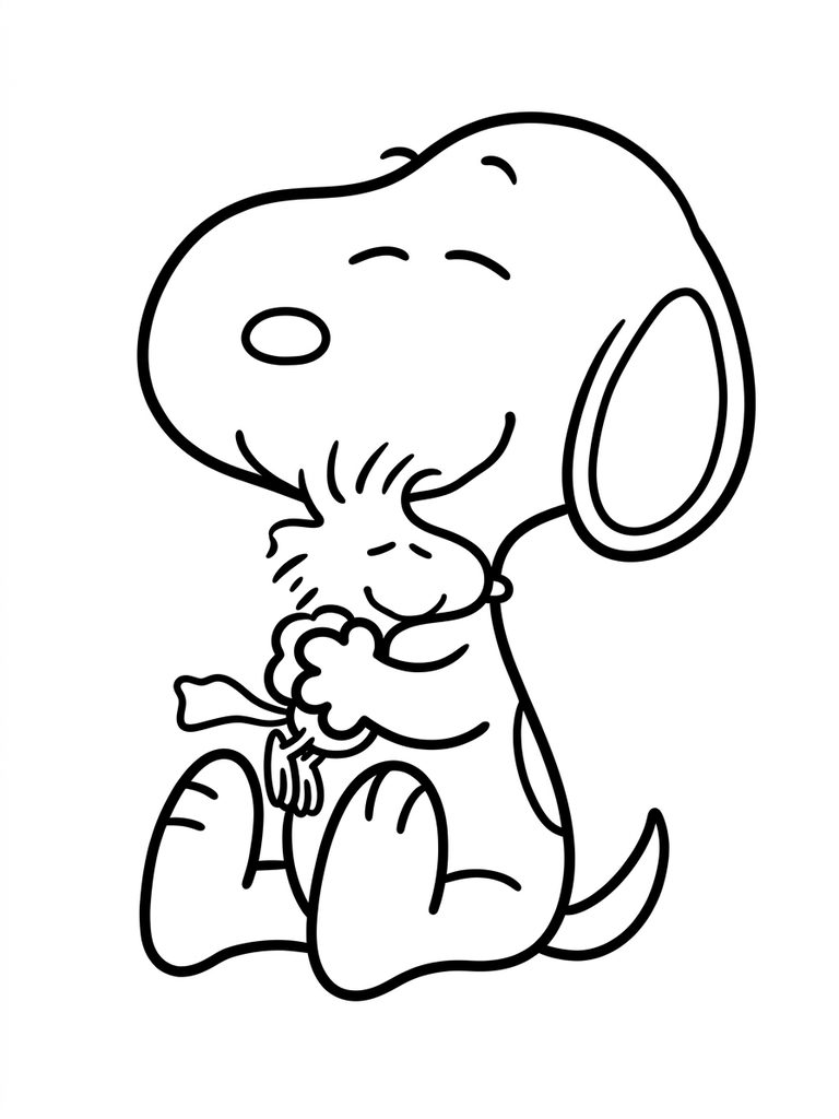 Snoopy And Woodstock Together / Hug Or Friendship Moments Coloring Page