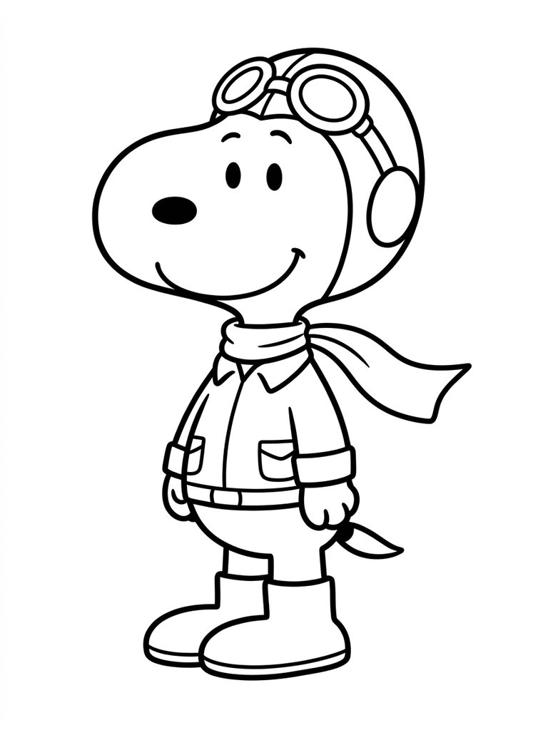 Snoopy As Flying Ace / World War I Pilot Pose Coloring Page