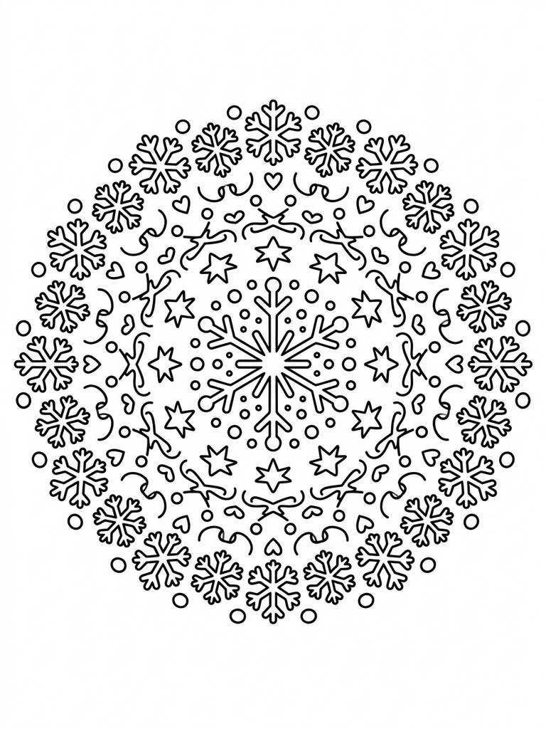 Snowflake Mandala Pattern Coloring Page