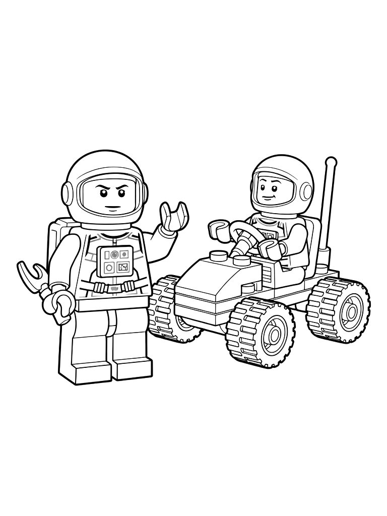 Space Exploration Lego Set With An Astronaut And A Moon Rover Coloring Page