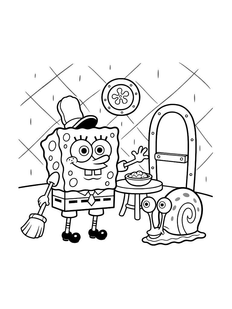 SpongeBob SquarePants Living In His Pineapple House With Gary The Snail Coloring Page