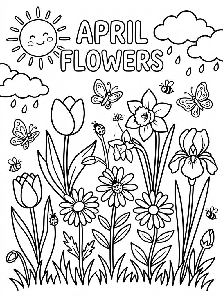 Spring Flowers April Coloring Page