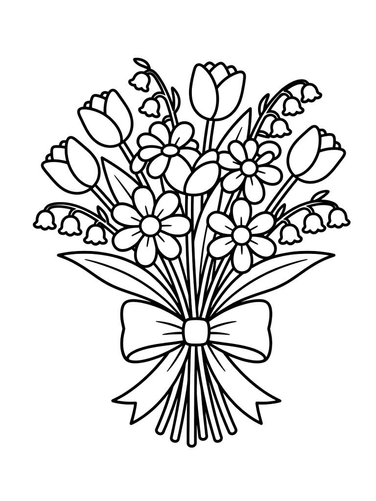 Spring Mother's Day Bouquets coloring page — free printable for kids and adults