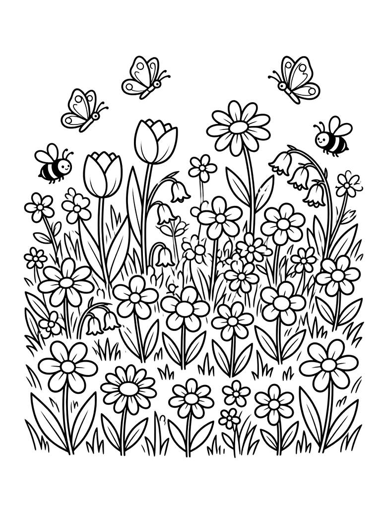 Spring Wildflower Meadows Coloring Page