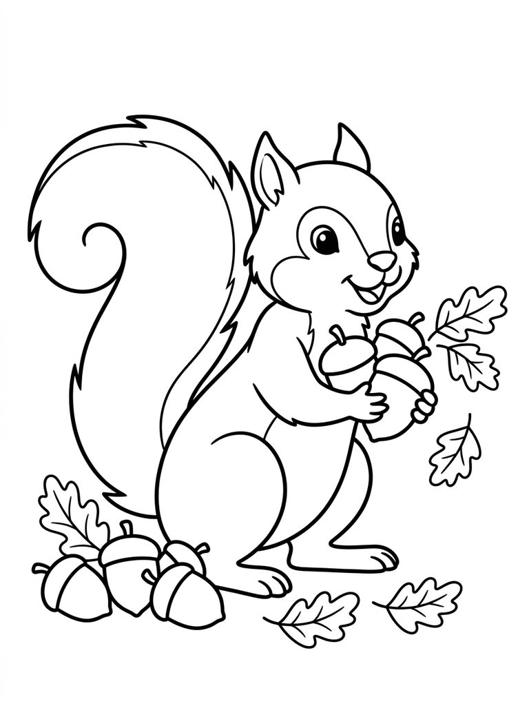 Squirrel Gathering Acorns Coloring Page