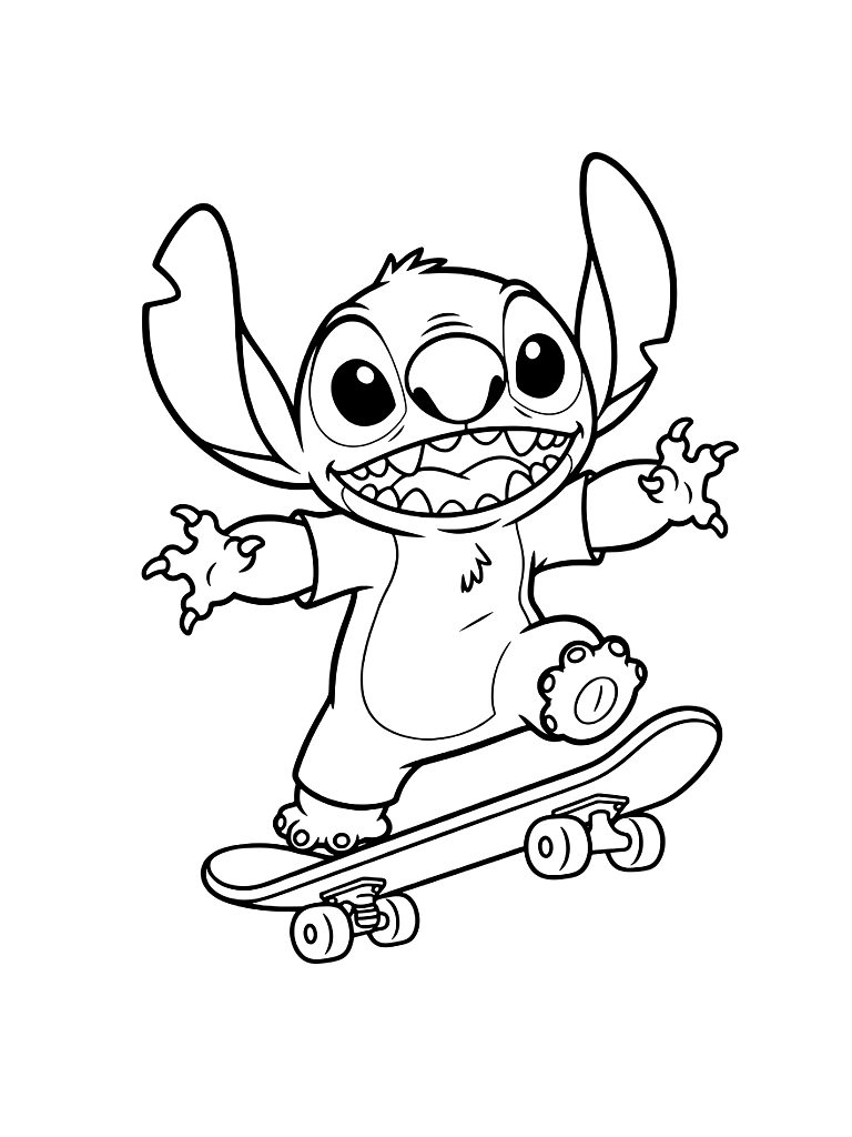 Stitch On Skateboard Coloring Page