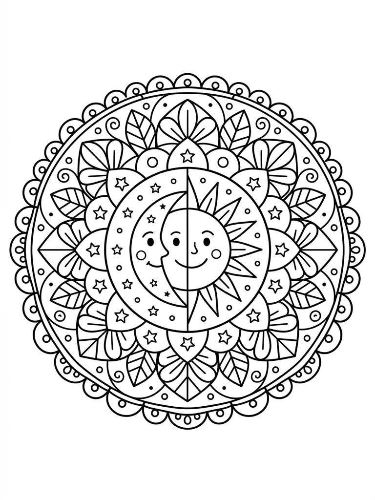 Sun And Moon Mandala Coloring Page