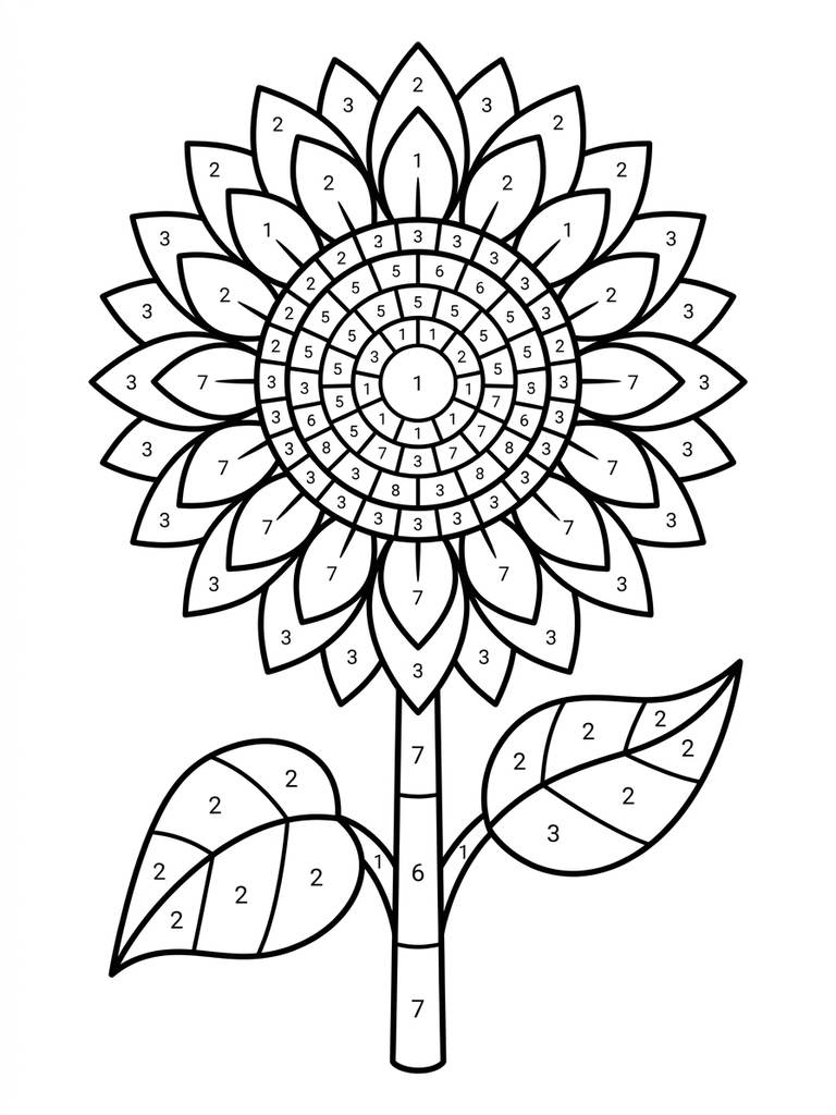 Sunflower Color By Number Coloring Page