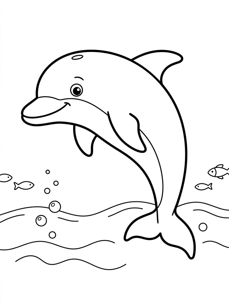Swimming Dolphin In Calm Ocean Coloring Page