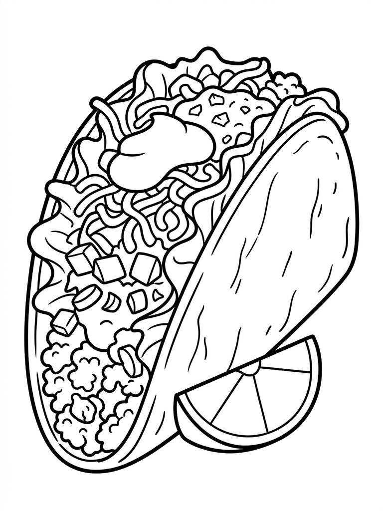 Taco With All Fillings Coloring Page
