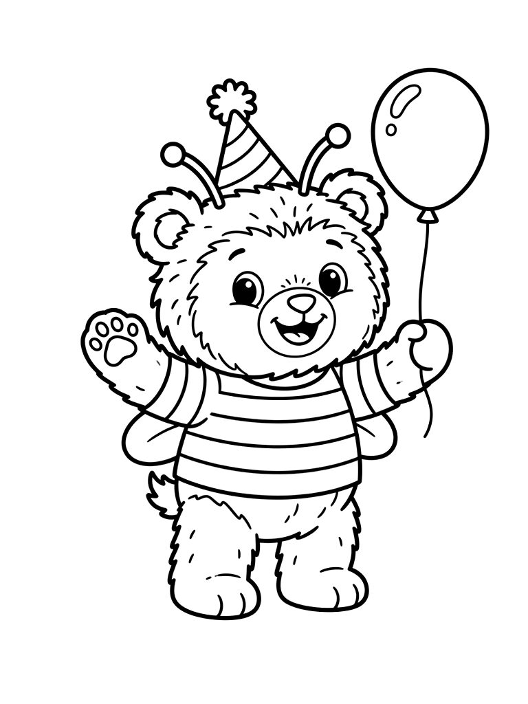 Teddy Bear Dressed As A Bumblebee For A Costume Party Coloring Page