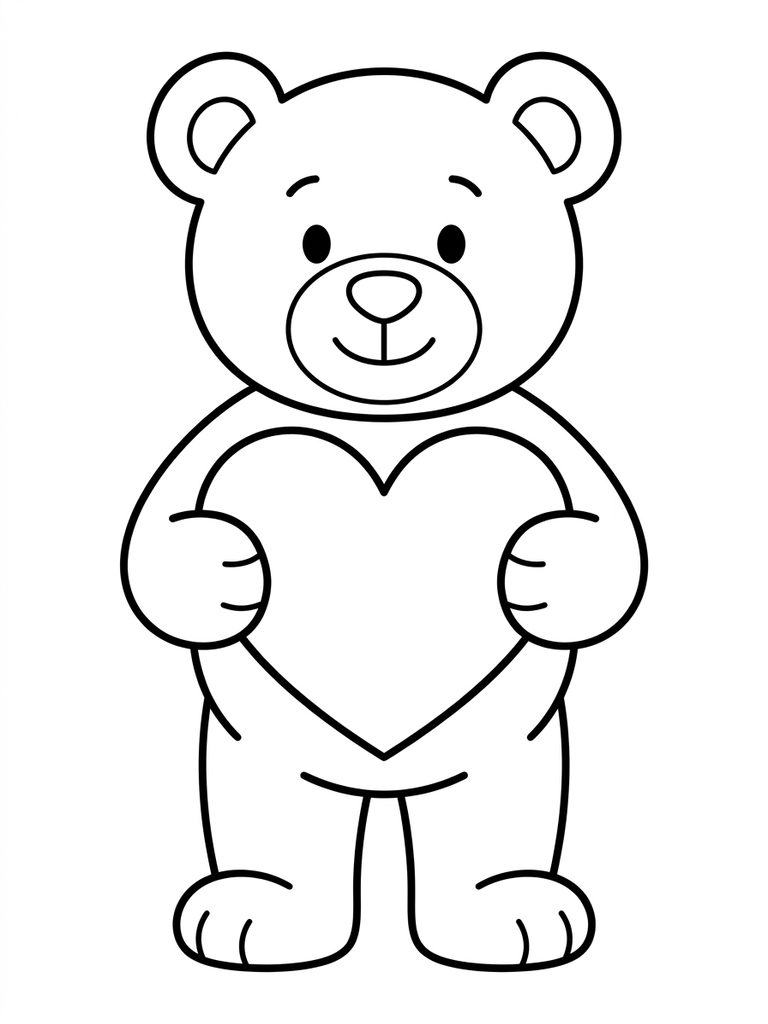 Teddy Bear Holding A Heart Coloring Page