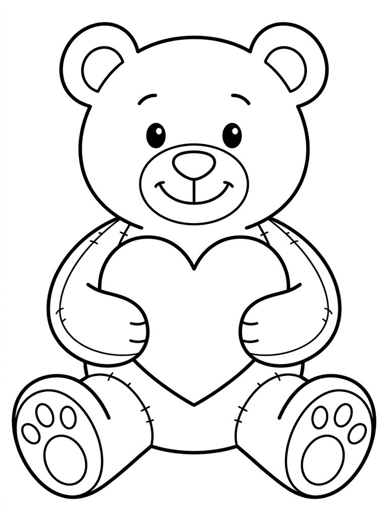 Teddy Bear Holding Love Heart Coloring Page