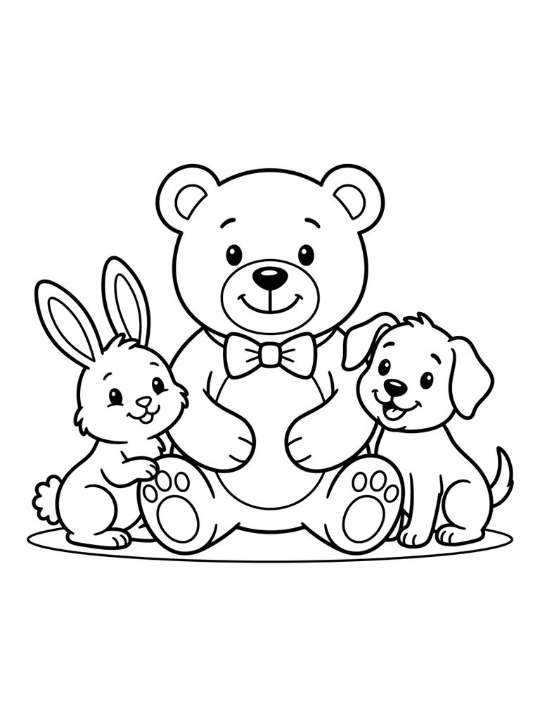 Teddy Bear Sitting With Friends Coloring Page