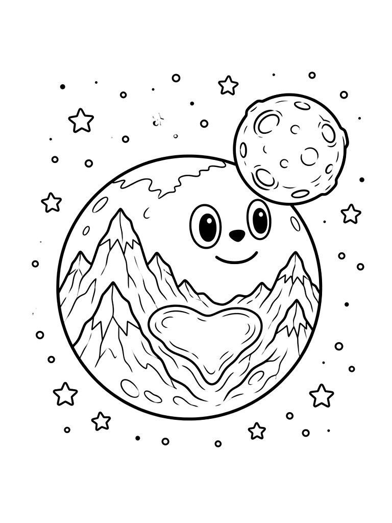 Dwarf Planet Pluto With Its Icy Mountains And Its Largest Moon Charon In The Starry Background Coloring Page