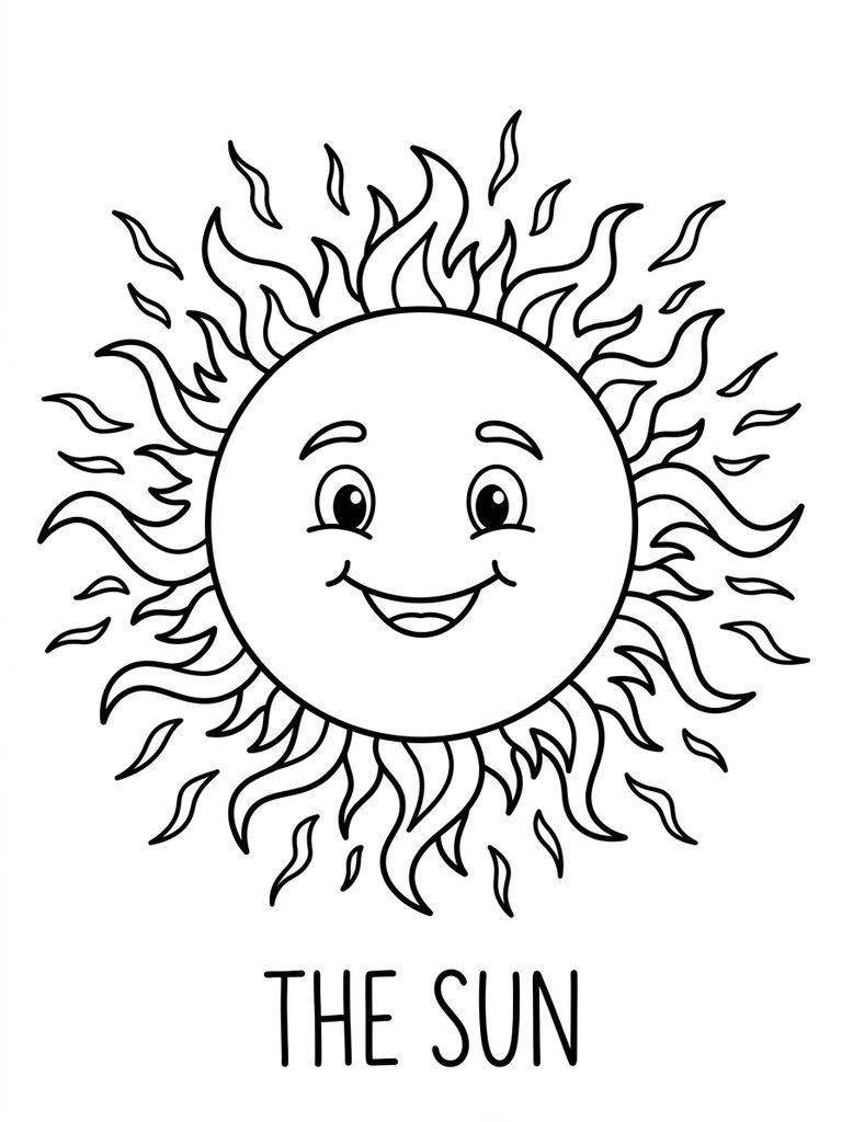 Sun With Solar Flares And Name Label Coloring Page