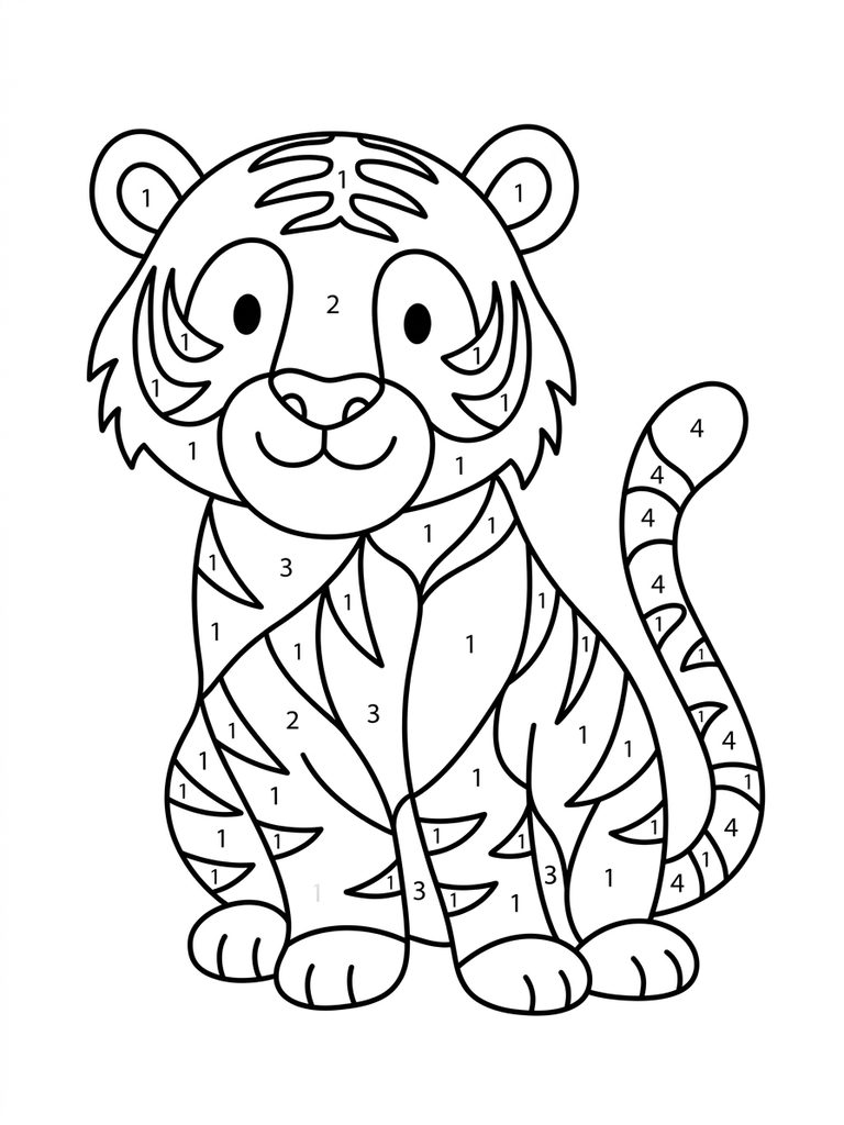 Tiger Color By Number Coloring Page