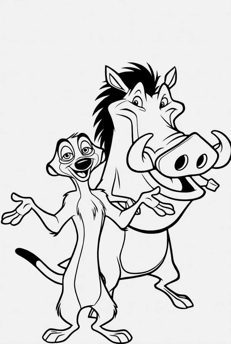 Timon and Pumbaa Hakuna Matata Coloring Page line art