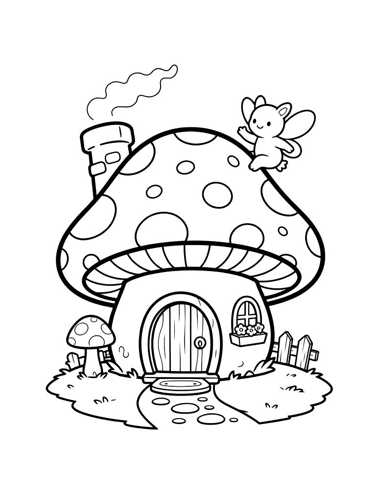 Toadstool Fairy House Coloring Page