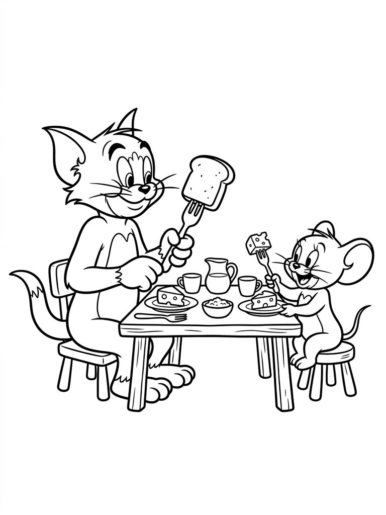 Tom And Jerry Eating Together / Peaceful Moments Coloring Page