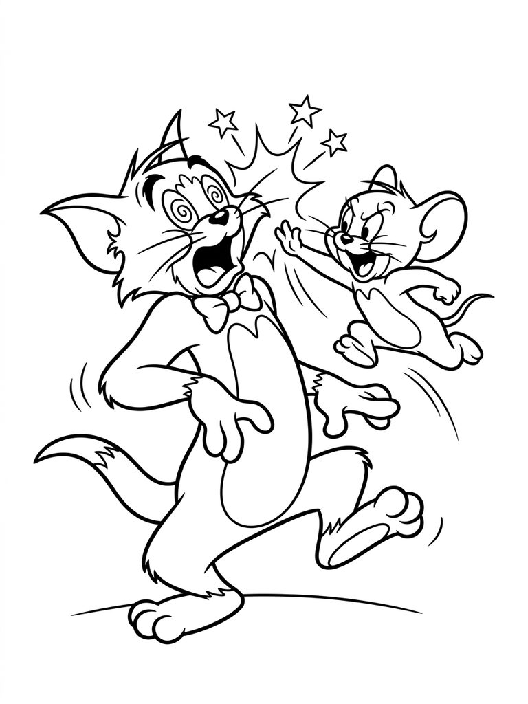 Tom And Jerry Fighting / Slapstick Comedy Pose Coloring Page