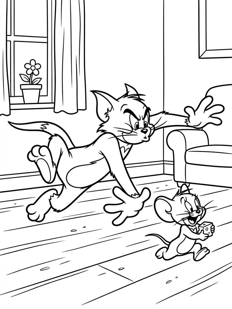 Tom Chasing Jerry / Classic Chase Scene Coloring Page
