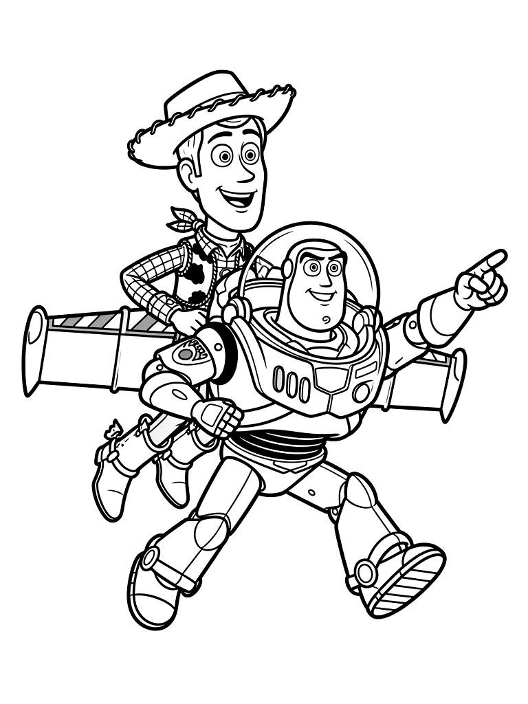 Toy Story 5 Characters & Toys coloring page — free printable for kids and adults
