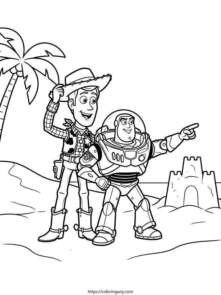 Toy Story 5 Woody & Buzz Summer Adventures Coloring Page