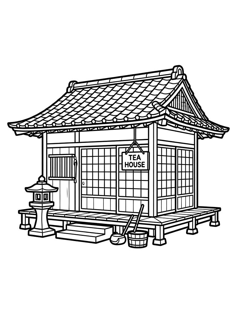 Traditional Tea House Coloring Page