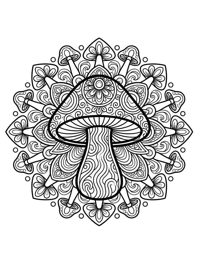 Trippy Mushroom Mandala Coloring Page