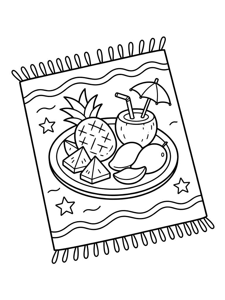 Tropical Fruit Platter With Sliced Pineapple Coloring Page