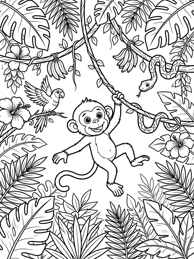 Tropical Jungle Canopy Coloring Page