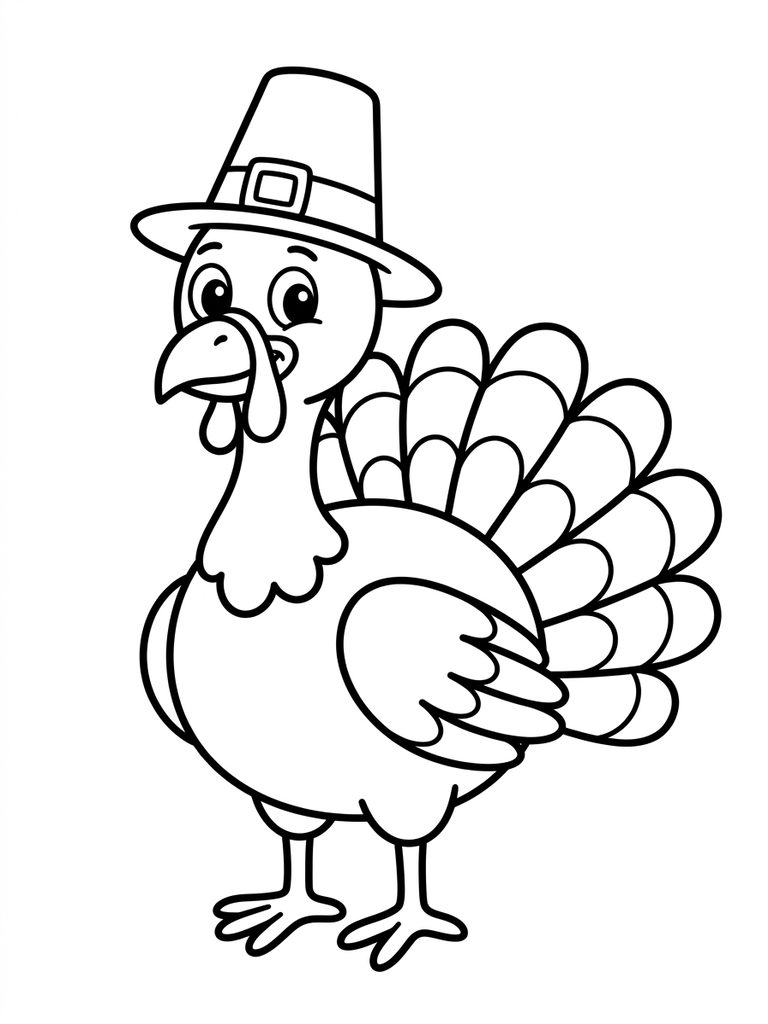Turkey Wearing A Pilgrim Hat For Thanksgiving Coloring Page