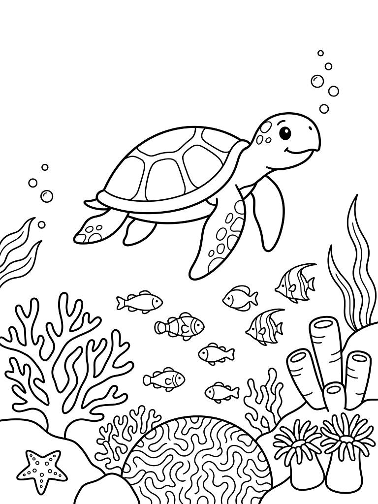 Underwater Marine Life And Coral Reefs Coloring Page
