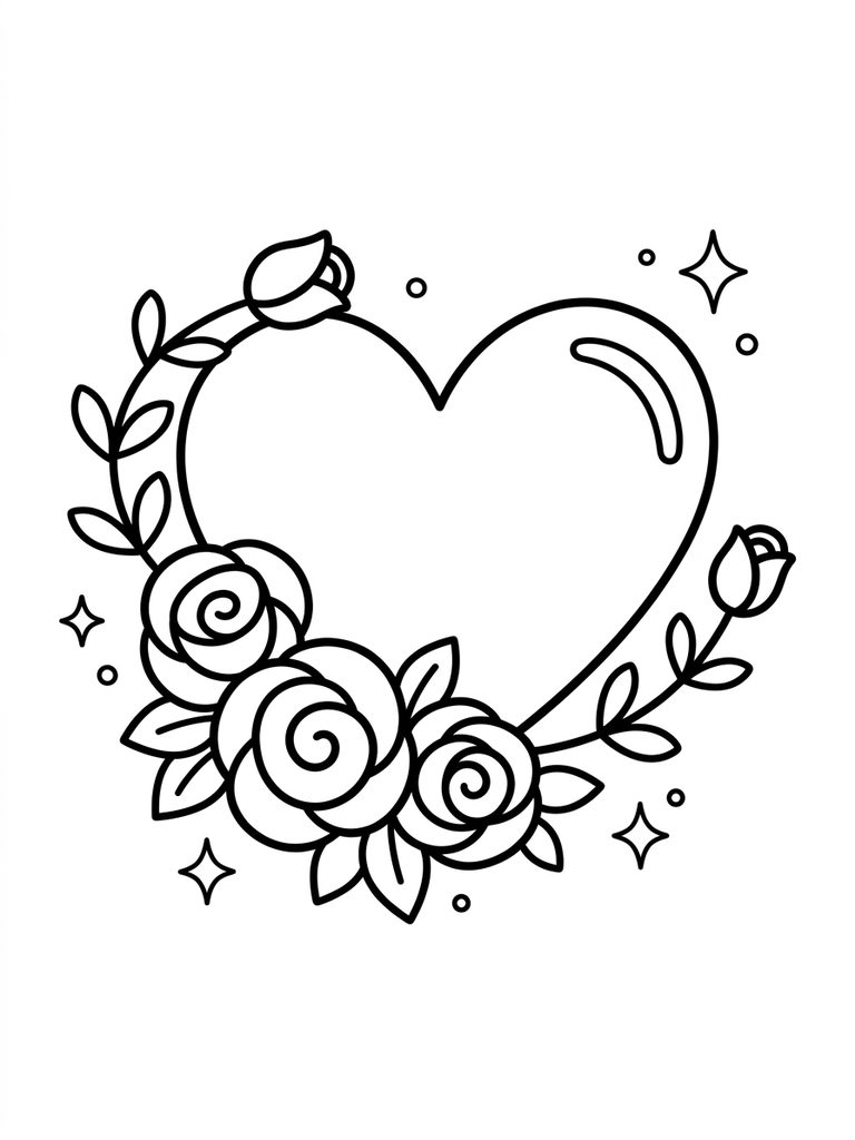 Valentine Hearts And Roses Coloring Page