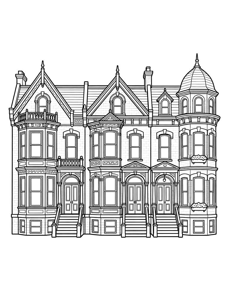 Victorian Row Houses Coloring Page