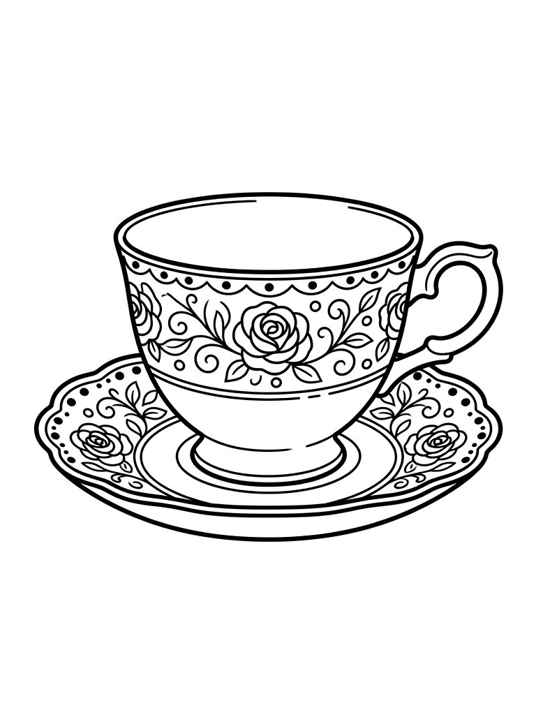 Vintage Teacup And Saucer Coloring Page
