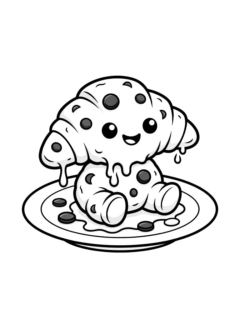 Viral Bakery Crookie Croissant-cookie Hybrid On A Plate With Melting Chocolate Chips Coloring Page