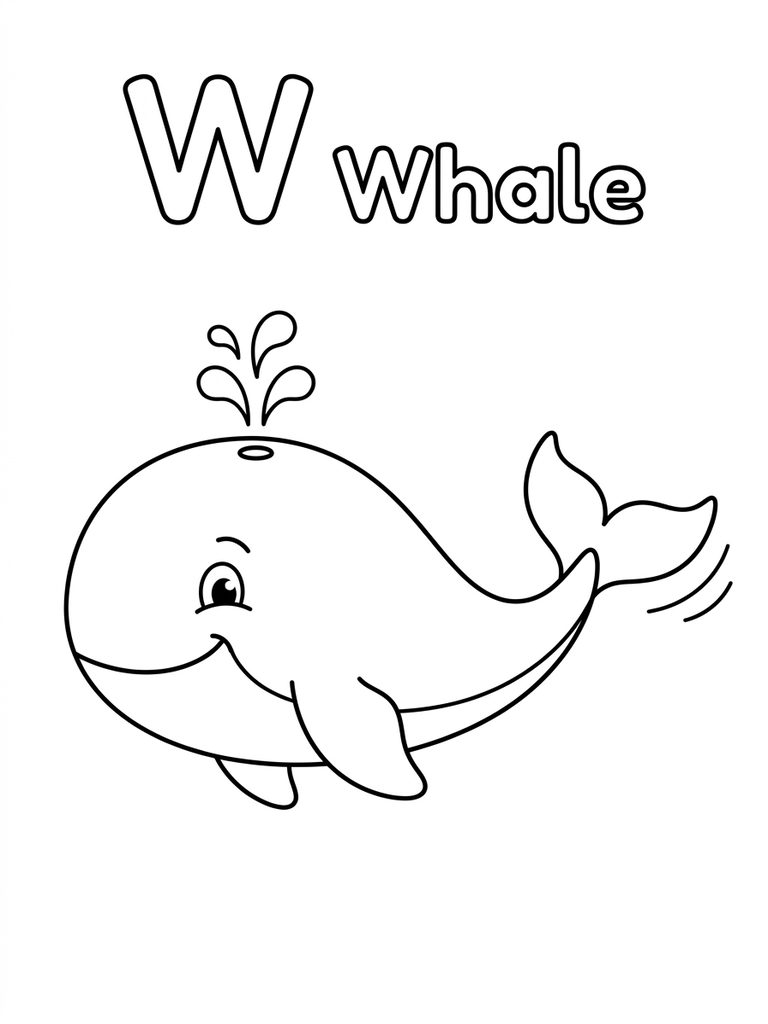W Is For Whale coloring page — free printable for kids and adults