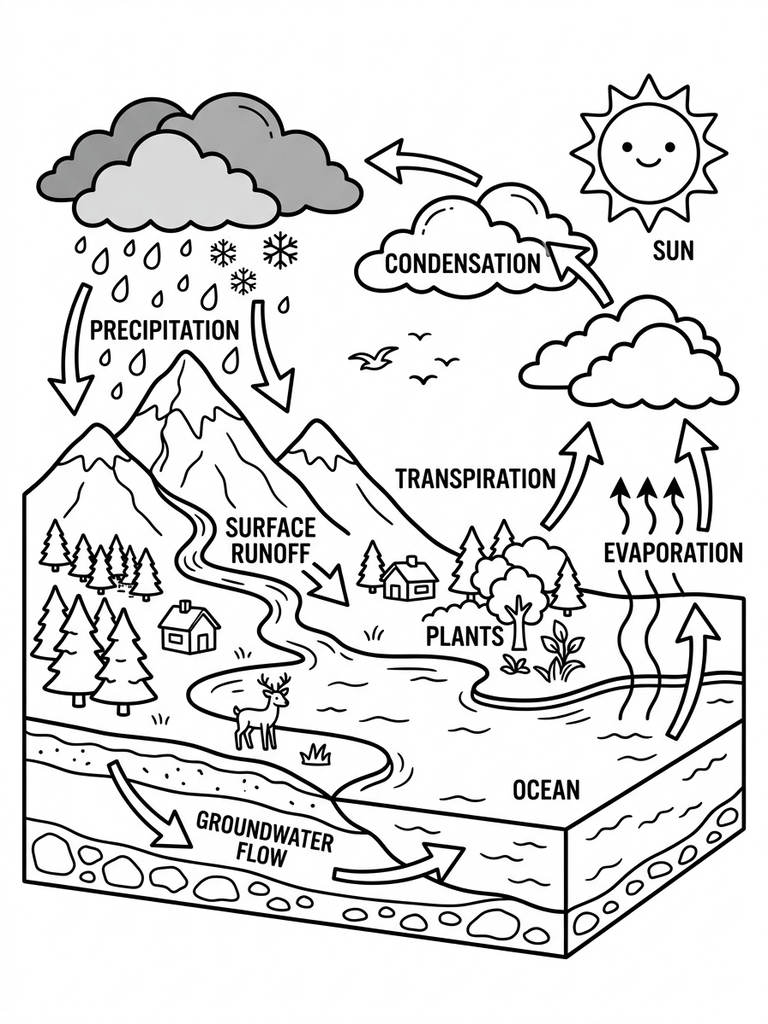 Water Cycle Diagram Coloring Page