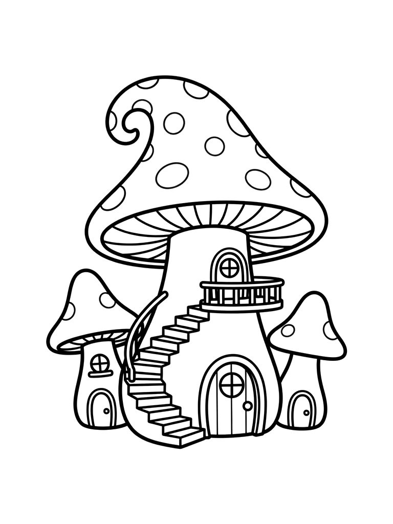 Whimsical Mushroom Fairy Houses Coloring Page