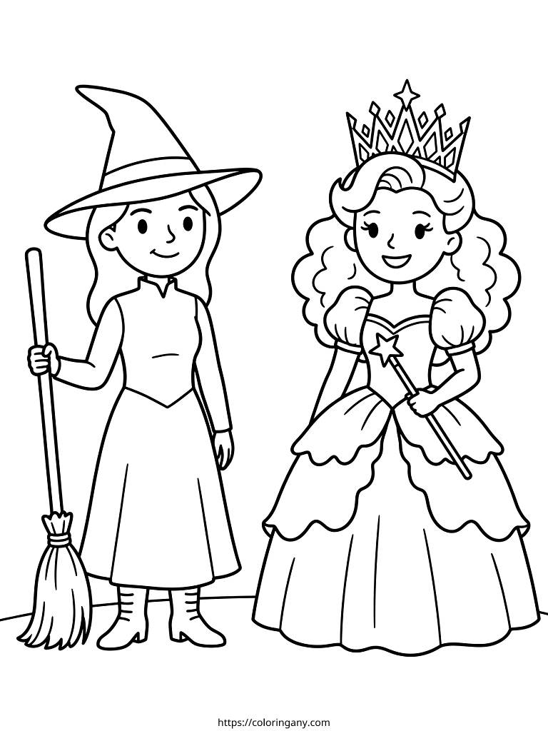 Wicked Movie: Elphaba & Glinda Coloring Page